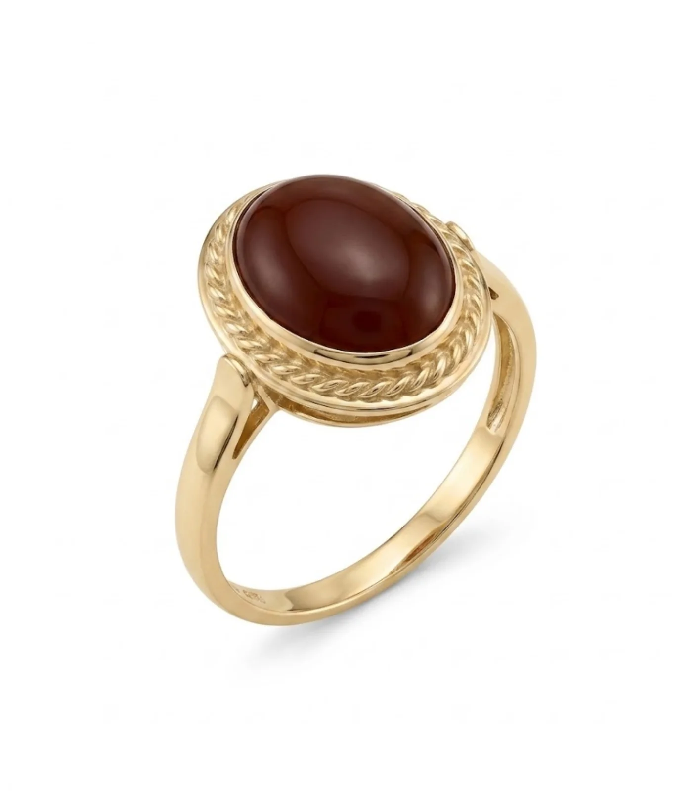 14 Ayar Sarı Altın Oval Akik Taşlı Vintage Yüzük