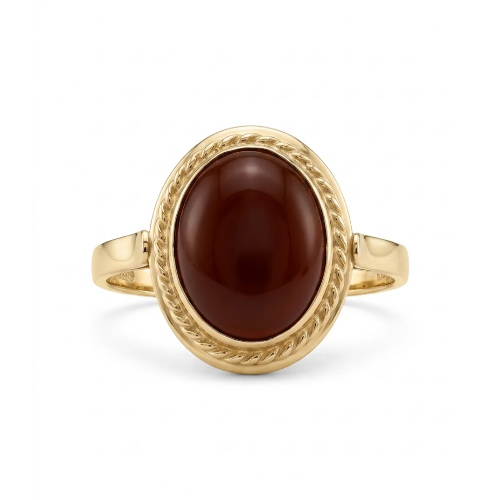 14 Ayar Sarı Altın Oval Akik Taşlı Vintage Yüzük – Görsel 2